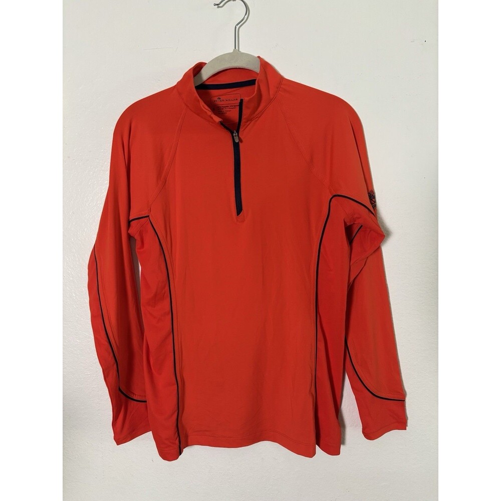 Peter Millar 1/2 Zip Pullover UPF 50+ Sun Protection Golf Outdoors Orange Navy